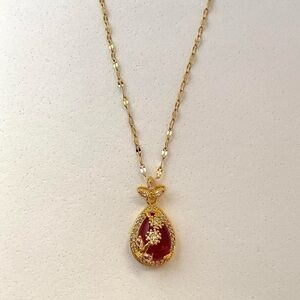 18K Gold Plated Red Crystal Flower Pendant Necklace for Women